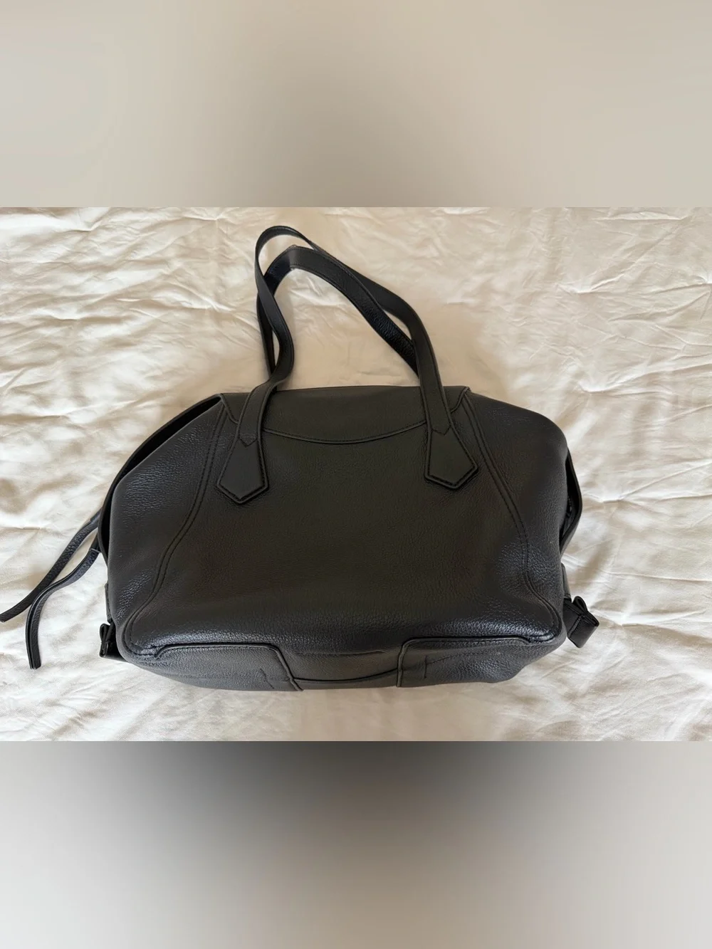 Tory Burch Black Pebbled Leather Tote with Red Tag Accent